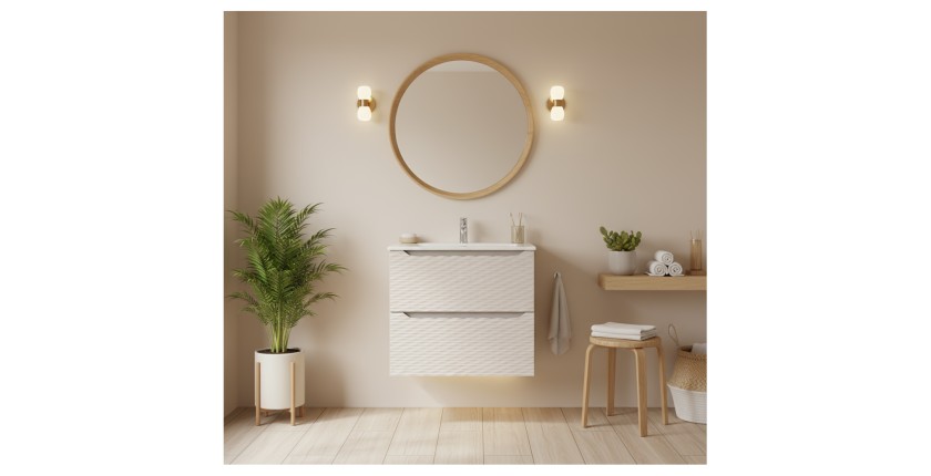 Meuble sous vasque 60cm beige et chêne clair YOKA mis en situation