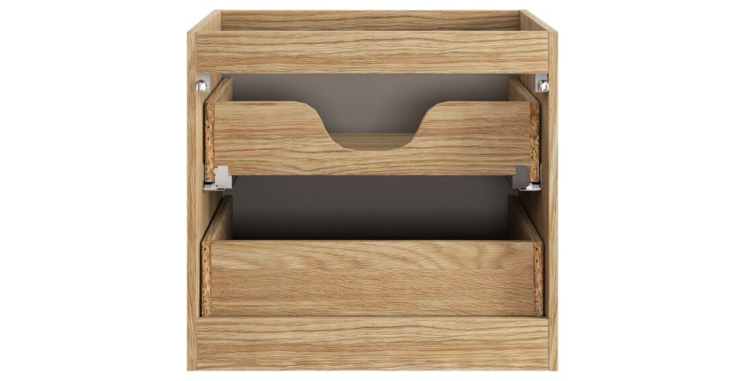 Zoom sur la structure du meuble sous vasque 60cm beige et chêne clair YOKA