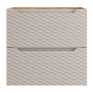 Meuble sous vasque 60cm beige et chêne clair YOKA vu de face