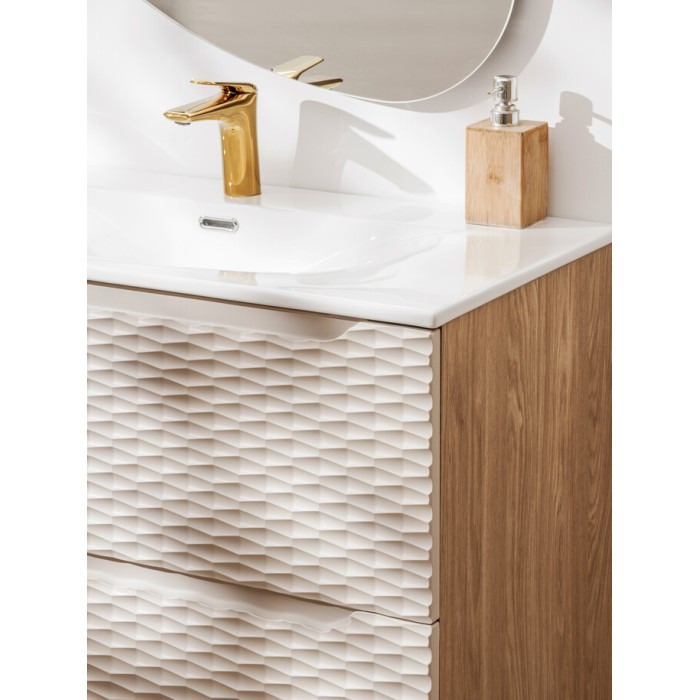 Mueble bajo lavabo YOKA – Beige y roble claro 60 cm