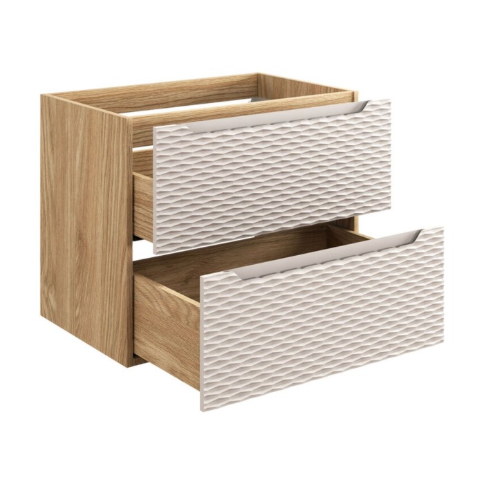 Meuble sous vasque 70cm beige et chêne clair YOKA ouvert