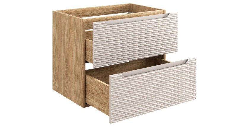 Meuble sous vasque 70cm beige et chêne clair YOKA ouvert