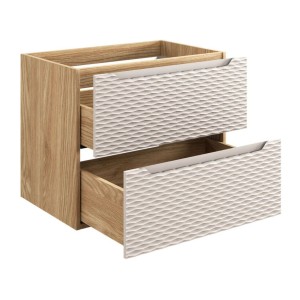 Meuble sous vasque 70cm beige et chêne clair YOKA ouvert