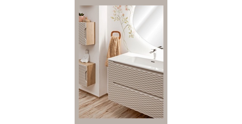 Meuble sous vasque 80cm beige et chêne clair YOKA vu de côté