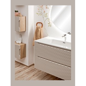Meuble sous vasque 80cm beige et chêne clair YOKA vu de côté