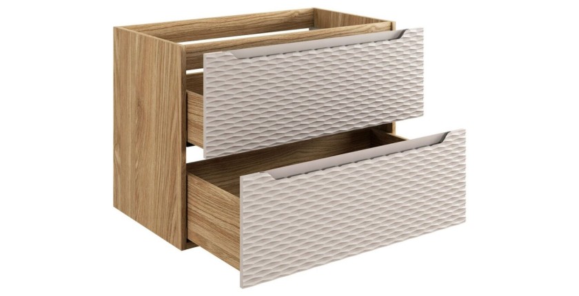 Meuble sous vasque 80cm beige et chêne clair YOKA ouvert
