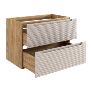 Meuble sous vasque 80cm beige et chêne clair YOKA ouvert