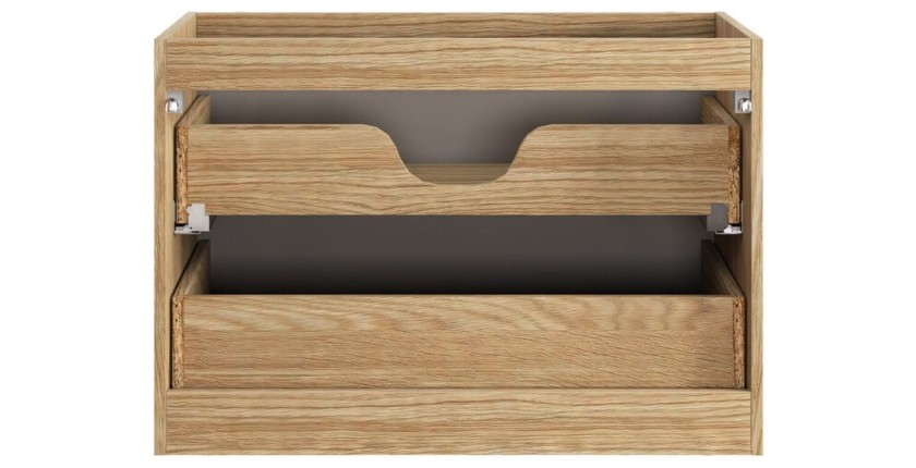 Zoom sur la structure du meuble sous vasque 90cm beige et chêne clair YOKA