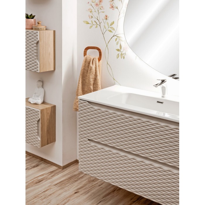 Mobile sottolavabo YOKA - Beige e rovere chiaro 90 cm
