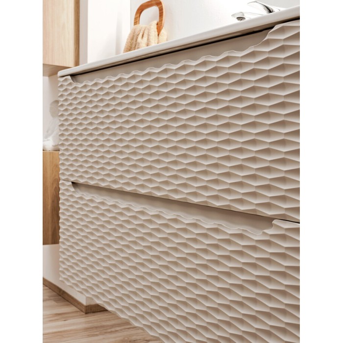 Mobile sottolavabo YOKA - Beige e rovere chiaro 90 cm