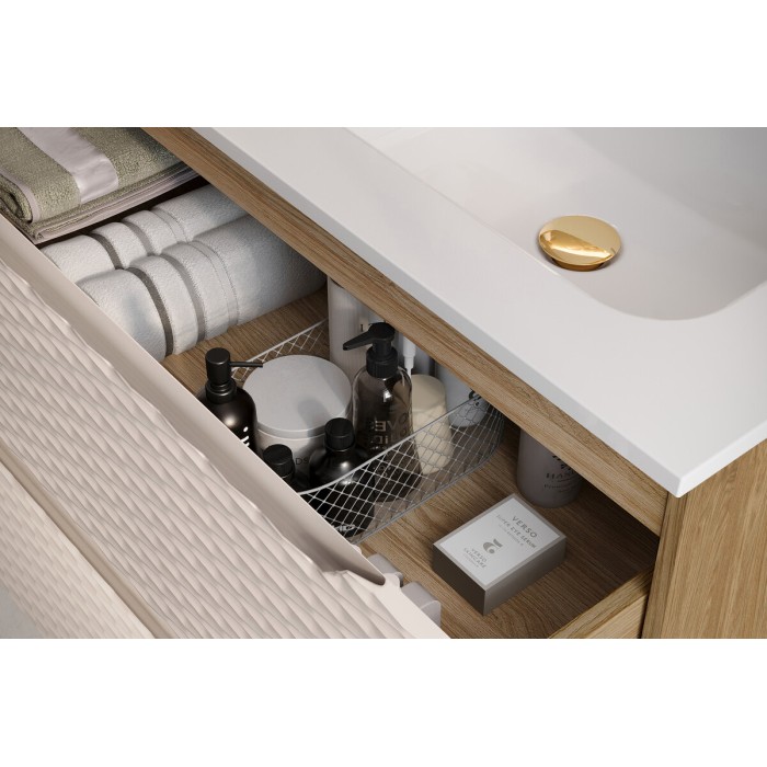 Mobile sottolavabo YOKA - Beige e rovere chiaro 90 cm