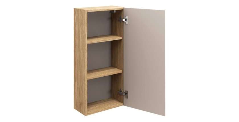 Meuble de rangement suspendu 35cm beige et chêne clair YOKA ouvert