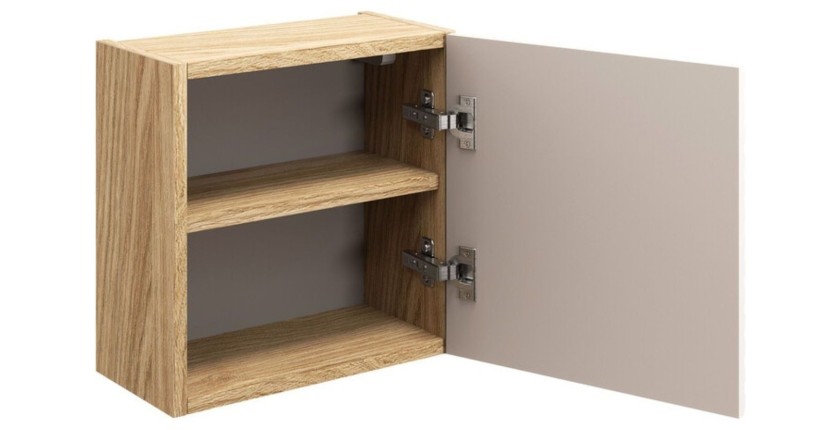 Meuble de rangement cubique beige et chêne clair YOKA ouvert