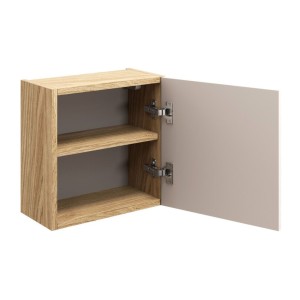 Meuble de rangement cubique beige et chêne clair YOKA ouvert