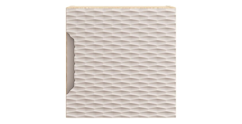 Meuble de rangement cubique beige et chêne clair YOKA vu de face