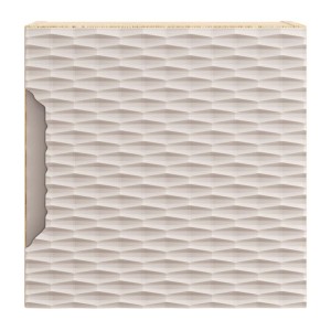 Meuble de rangement cubique beige et chêne clair YOKA vu de face