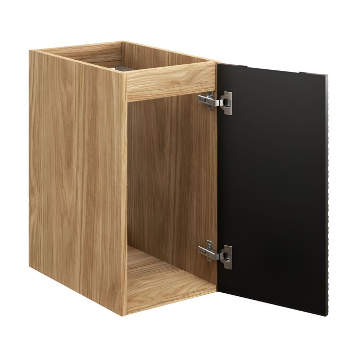 Mueble de almacenamiento YOKA – 1 puerta – Roble claro y negro – L30 × P46 × H57 cm – Para colgar