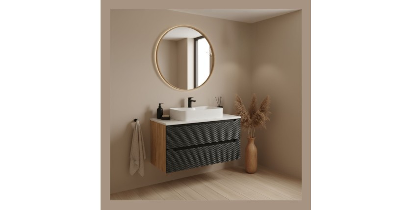 Meuble sous vasque noir 120cm avec tiroirs YOKA mis en situation