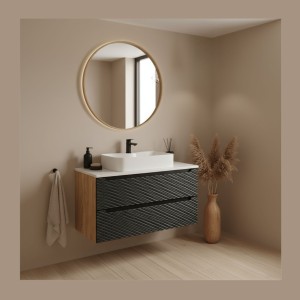 Meuble sous vasque noir 120cm avec tiroirs YOKA mis en situation