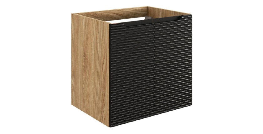Meuble sous vasque YOKA – 1 porte – Chêne clair et noir – L60 × P46 × H57 cm – À suspendre