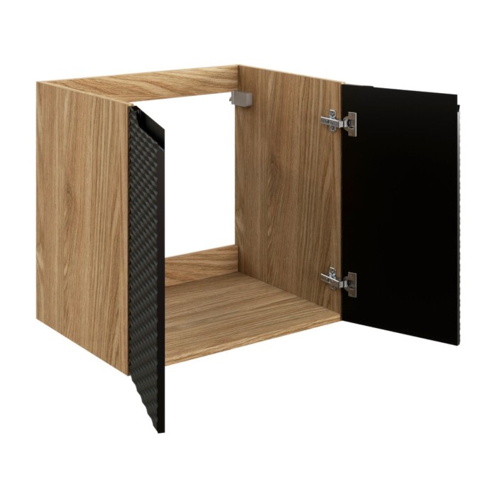 Mobile sottolavabo YOKA - Rovere chiaro e nero - L60 × P46 × H57 cm - Da appendere