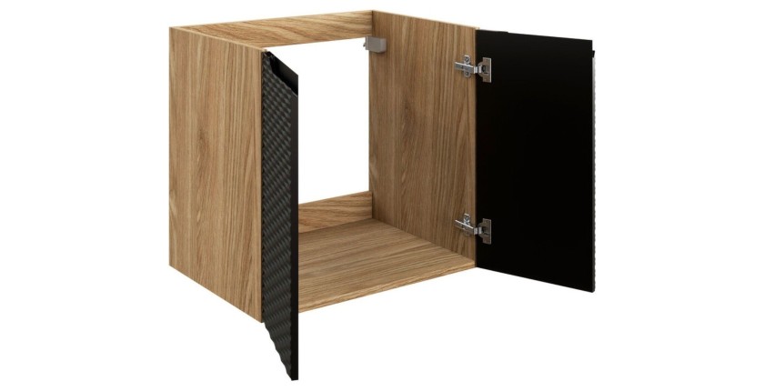 Meuble sous vasque YOKA – 1 porte – Chêne clair et noir – L60 × P46 × H57 cm – À suspendre