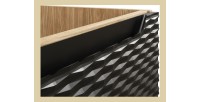 Zoom sur la texture du meuble sous vasque avec tiroirs noir YOKA
