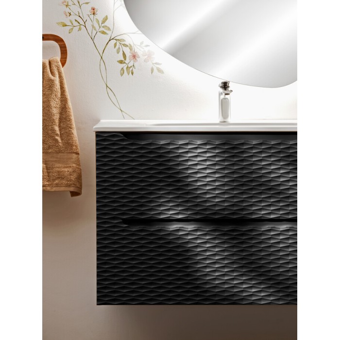 Mobile sottolavabo YOKA - 2 cassetti - Rovere chiaro e nero - L60 × P46 × H57 cm - Da appendere