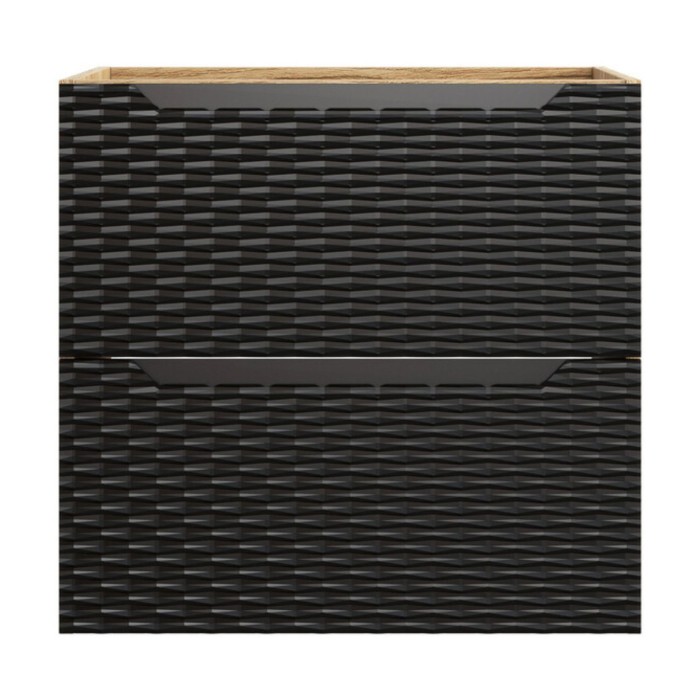 Mobile sottolavabo YOKA - 2 cassetti - Rovere chiaro e nero - L60 × P46 × H57 cm - Da appendere