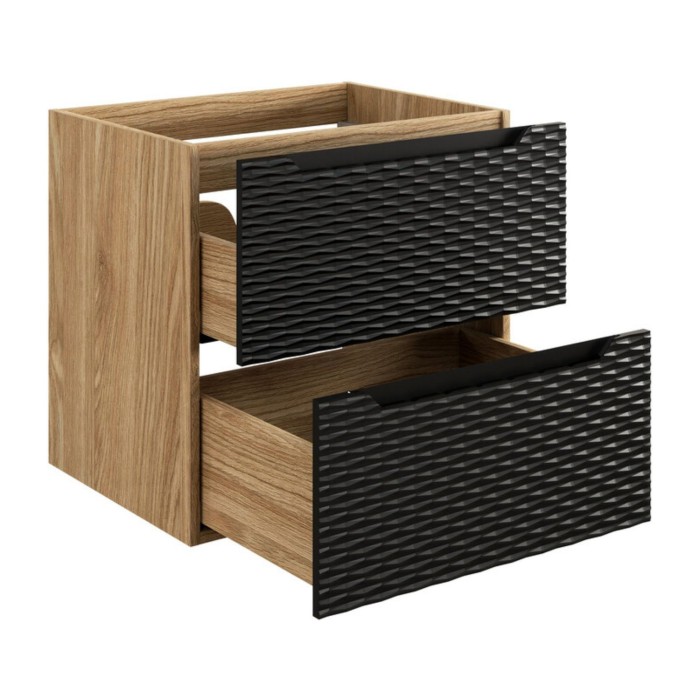 Mobile sottolavabo YOKA - 2 cassetti - Rovere chiaro e nero - L60 × P46 × H57 cm - Da appendere