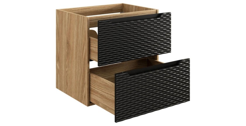 Meuble sous vasque 60cm avec tiroirs noir YOKA ouvert