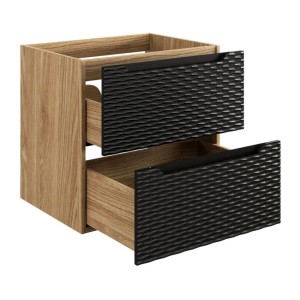 Meuble sous vasque 60cm avec tiroirs noir YOKA ouvert