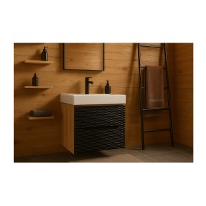 Meuble sous vasque 60cm avec tiroirs noir YOKA mis en situation