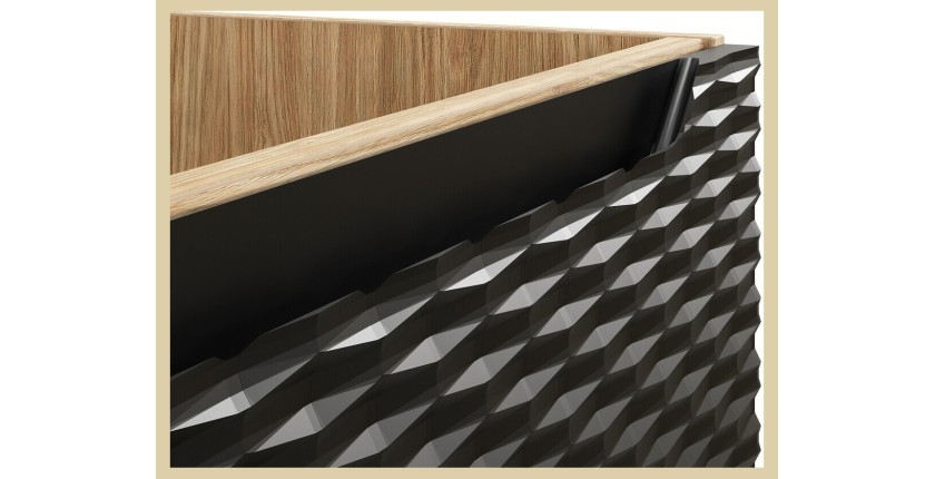 Zoom sur la texture du meuble sous vasque 70cm avec tiroirs noir YOKA