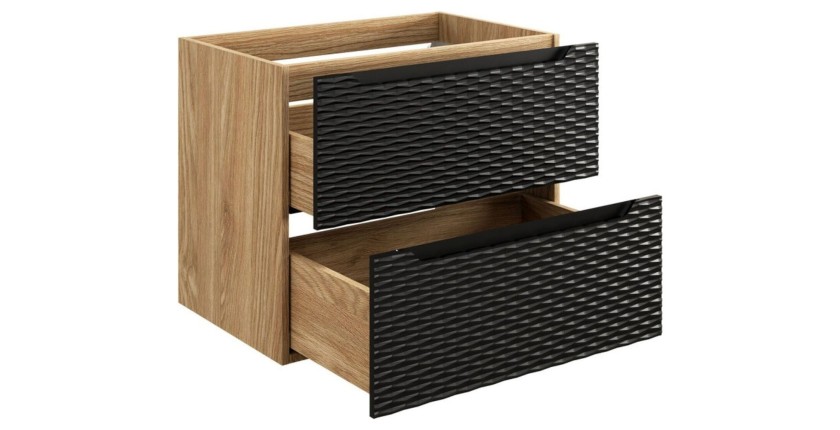 Meuble sous vasque 70cm à tiroirs noir YOKA ouvert