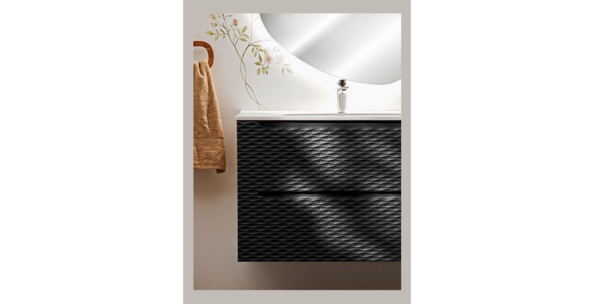 Meuble sous vasque noir 80cm YOKA vu de face en situation