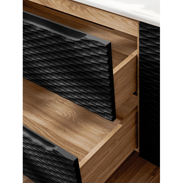 Mobile sottolavabo YOKA – 2 cassetti – Rovere chiaro e nero – L80 × P46 × H57 cm – Da appendere