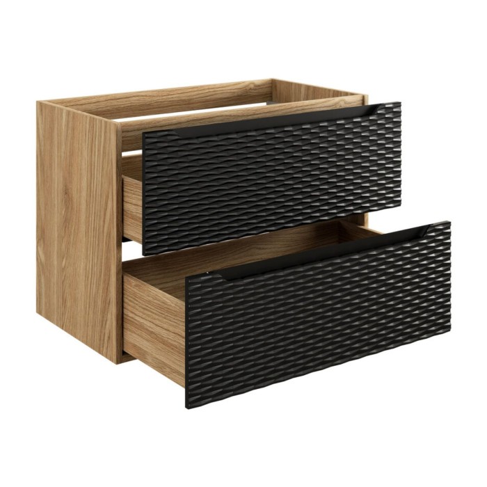 Mobile sottolavabo YOKA – 2 cassetti – Rovere chiaro e nero – L80 × P46 × H57 cm – Da appendere