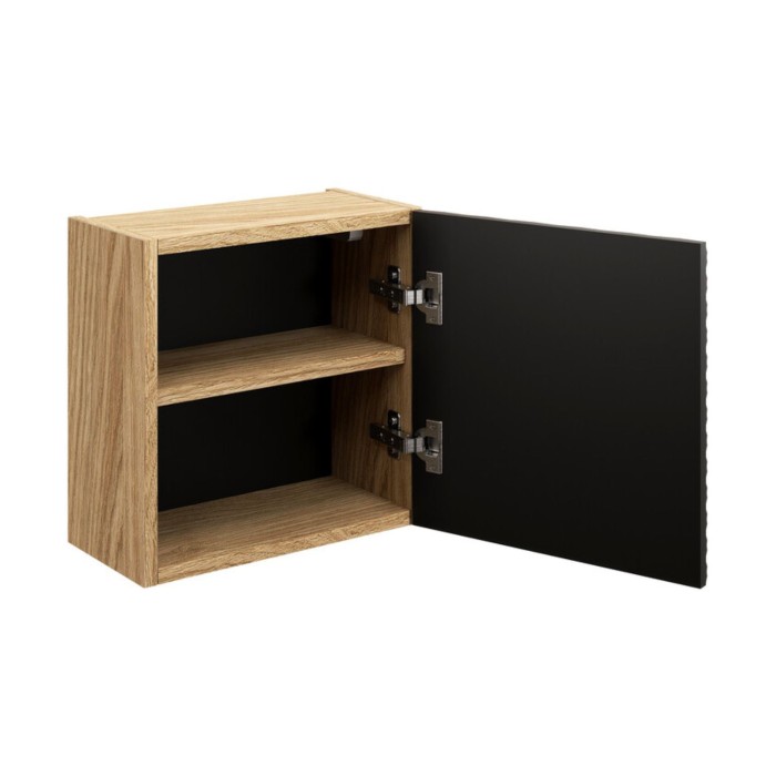 Mueble de almacenamiento YOKA – 1 puerta – Roble claro y negro – L35 × P19 × H35 cm – Para colgar