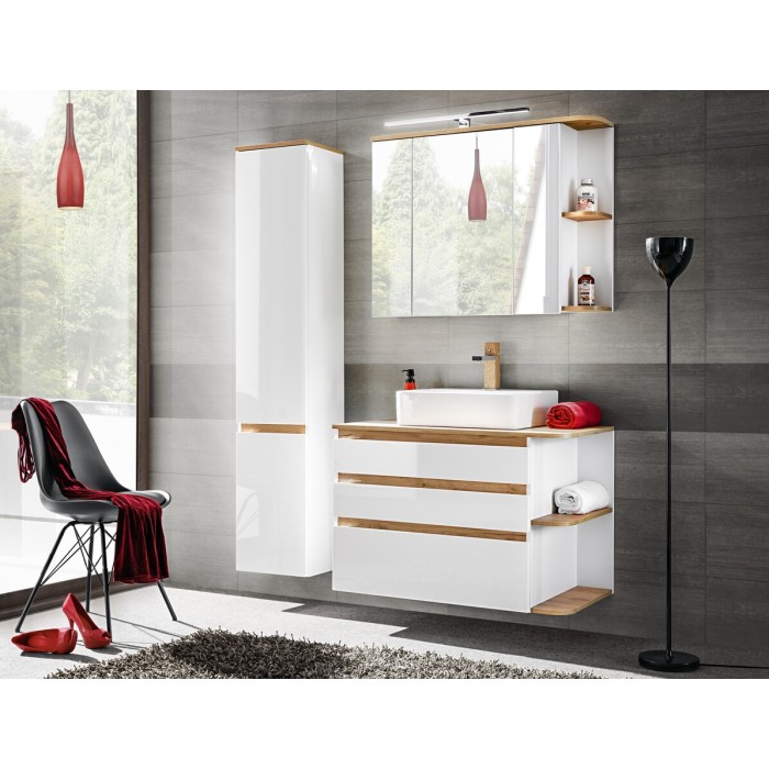 Meuble sous vasque ASKA blanc et bois mis en situation