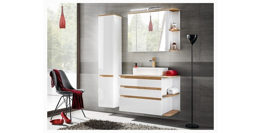 Meuble sous vasque ASKA blanc et bois mis en situation