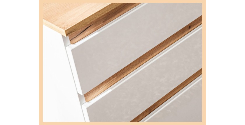 Zoom sur les tiroirs du meuble sous vasque ASKA blanc et bois