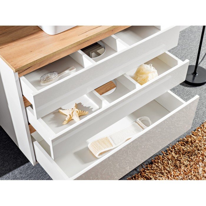 Mobile sottolavabo ASKA 94 cm bianco lucido – Modello sospeso con cassetti