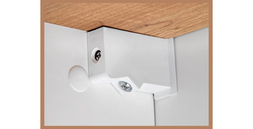 Zoom sur le système d'ouverture du meuble de rangement avec miroirs ASKA