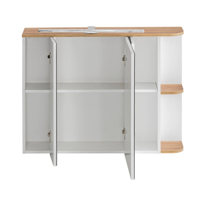 Mueble de almacenamiento para baño ASKA blanco y madera – Modelo suspendido con puertas