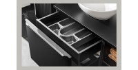 Zoom sur le tiroir caché du meuble sous vasque 80cm noir VANTA