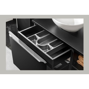 Zoom sur le tiroir caché du meuble sous vasque 80cm noir VANTA
