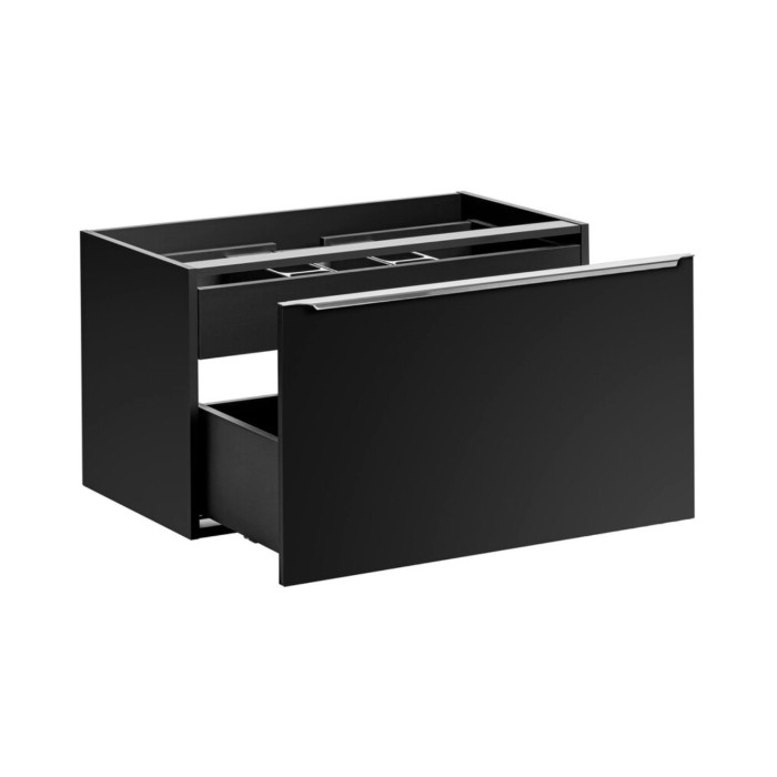 Meuble sous vasque 80cm noir VANTA tiroirs ouverts