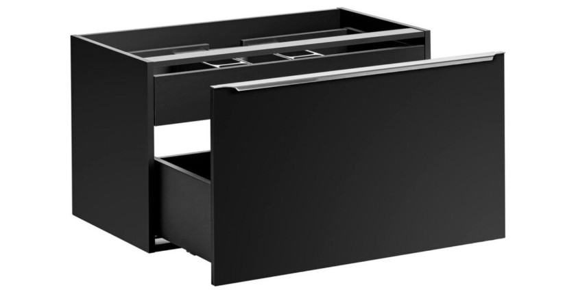 Meuble sous vasque 80cm noir VANTA tiroirs ouverts
