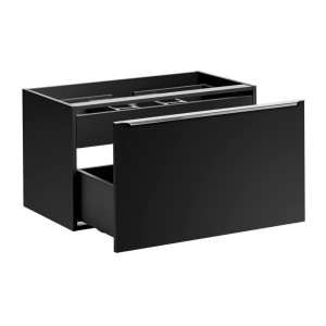 Meuble sous vasque 80cm noir VANTA tiroirs ouverts